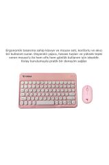 Bluetooth Kablosuz Klavye Mouse Seti TMK08 Pembe
