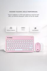 Bluetooth Kablosuz Klavye Mouse Seti TMK08 Pembe