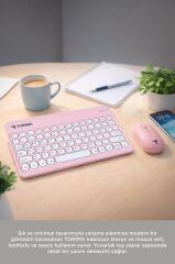 Bluetooth Kablosuz Klavye Mouse Seti TMK08 Pembe