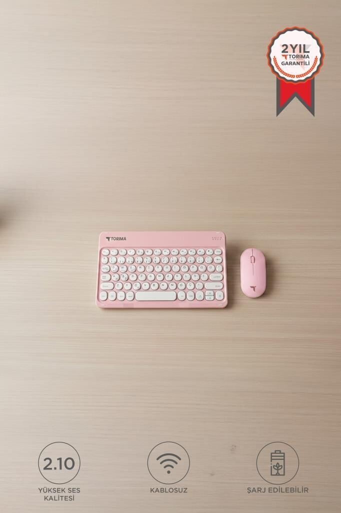 Bluetooth Kablosuz Klavye Mouse Seti TMK08 Pembe