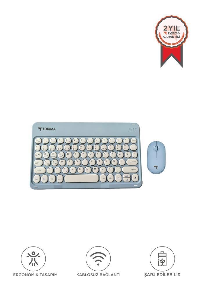 Bluetooth Kablosuz Klavye Mouse Seti TMK08 Mavi