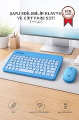 Bluetooth Kablosuz Klavye Mouse Seti TMK08 Mavi