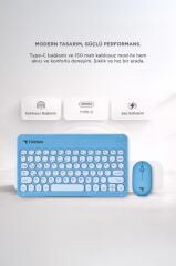 Bluetooth Kablosuz Klavye Mouse Seti TMK08 Mavi