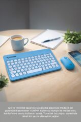 Bluetooth Kablosuz Klavye Mouse Seti TMK08 Mavi