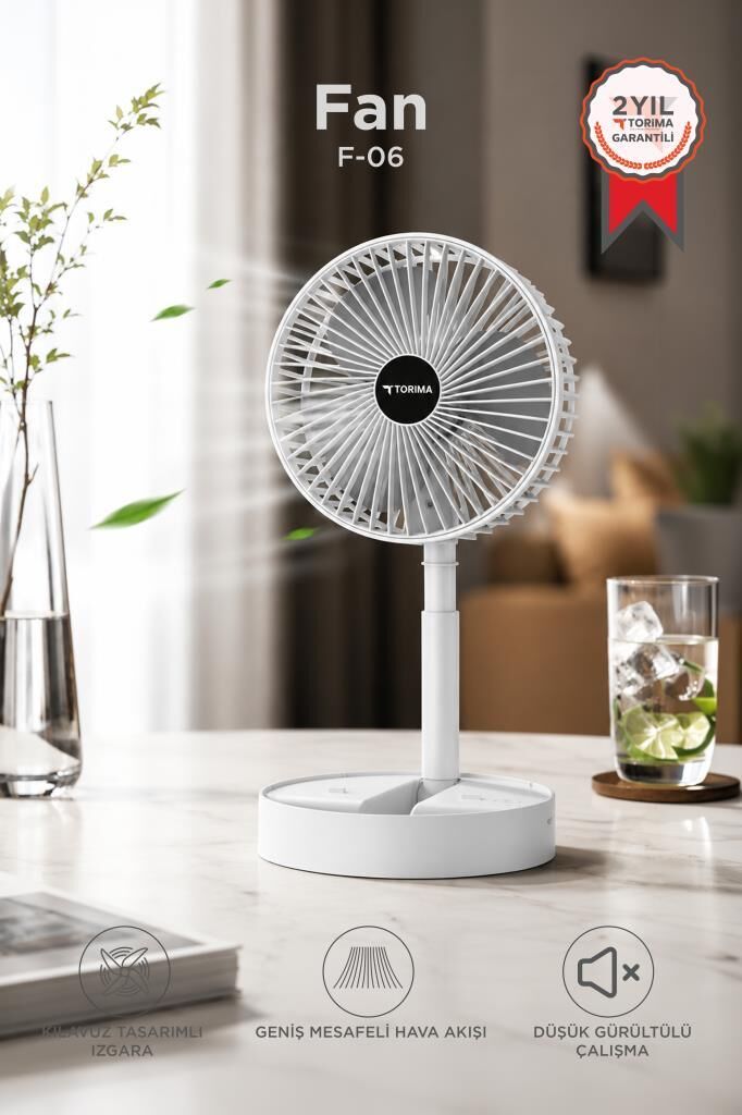Vantilatör 3 Kademeli Taşınabilir Şarjlı Klima Soğutucu Fan F06 Beyaz