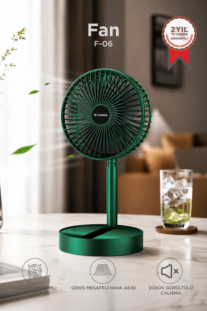 Vantilatör 3 Kademeli Taşınabilir Şarjlı Klima Soğutucu Fan F06 Yeşil