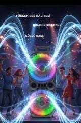 Bluetooth Speaker Kablosuz Hoparlör Led Işıklı 10X2 Watt USB Girişli Şarjlı Hoparlör GTS-1569 Siyah