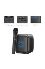 Mikrofonlu RGB Işıklı Bluetooth Hoparlör USB TF FM 12W Taşınabilir KTS-2311 Siyah