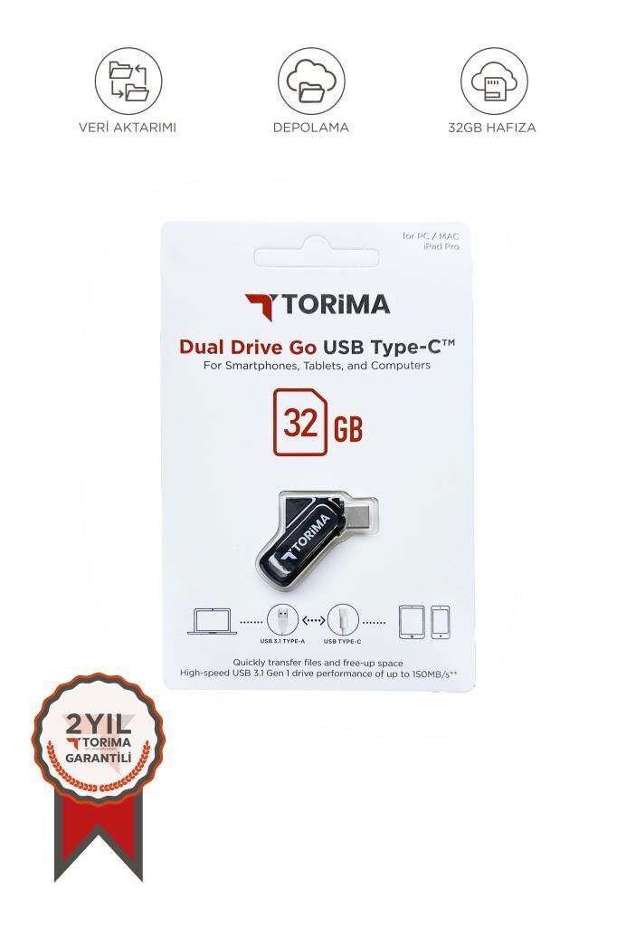 USB Flash Bellek Type C OTG Çift Sürücülü 32GB Siyah
