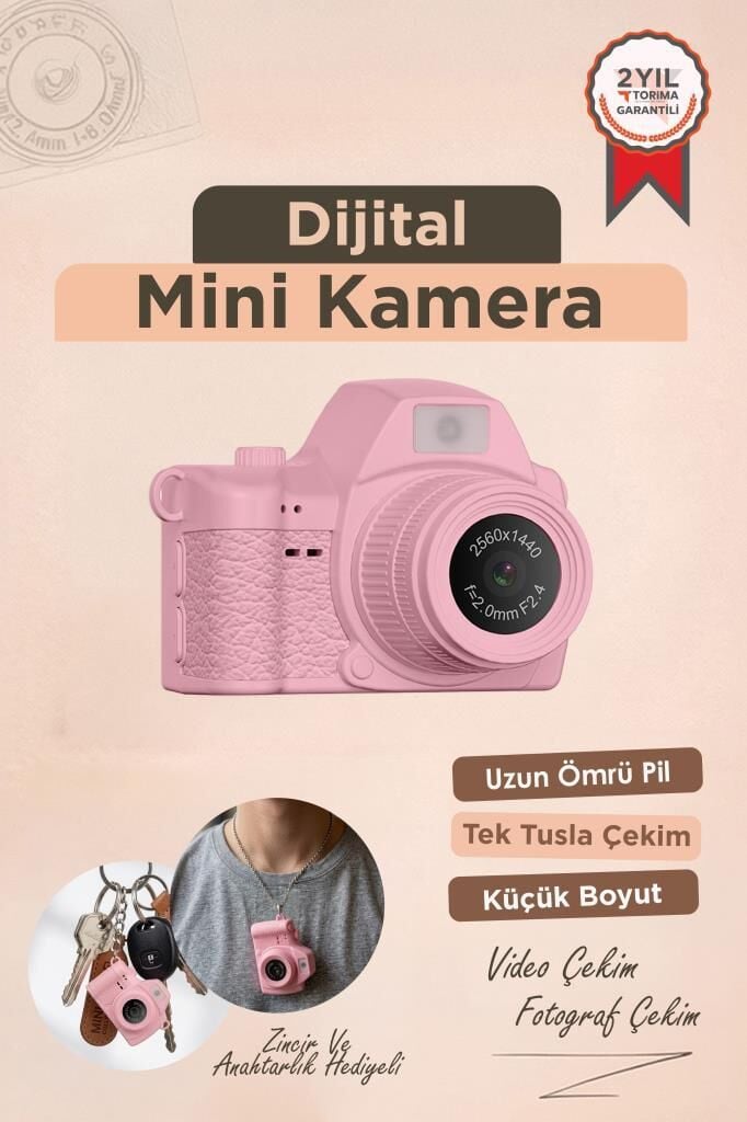 Dijital Fotoğraf Makineleri Video Mini Kamera 2K Video 128GB Destekli CMR42 Pembe