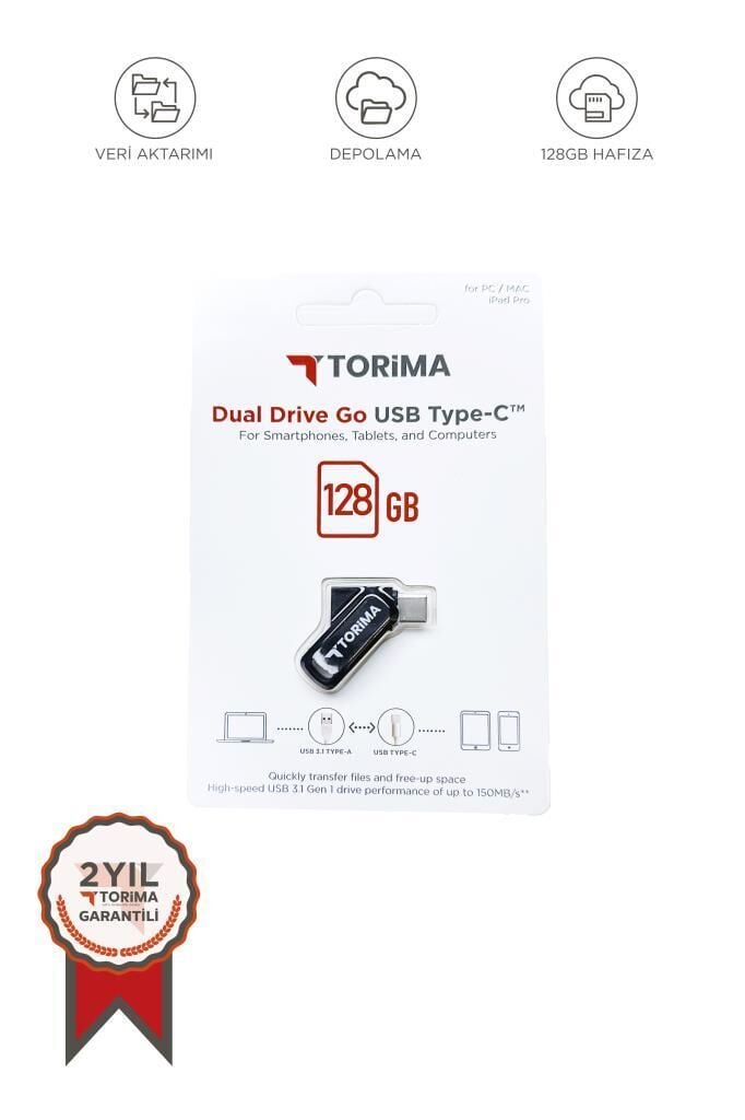 Torima USB Flash Bellek Type C OTG Çift Sürücülü 128GB Siyah