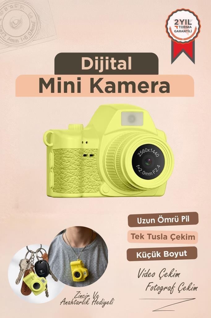 Dijital Fotoğraf Makineleri Video Mini Kamera 2K Video 128GB Destekli CMR42 Sarı