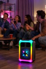 Bluetooth Hoparlör Rgb Işıklı USB TF FM 12W Kablosuz Taşınabilir Speaker KTS-2452 Siyah