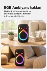 Bluetooth Hoparlör Rgb Işıklı Mikrofonlu 12W Kablosuz Taşınabilir Hoparlör D80 Siyah