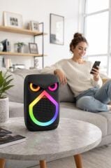 Bluetooth Hoparlör Rgb Işıklı Mikrofonlu 12W Kablosuz Taşınabilir Hoparlör D80 Siyah