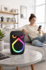 Bluetooth Hoparlör Rgb Işıklı Mikrofonlu 12W Kablosuz Taşınabilir Hoparlör D80 Siyah