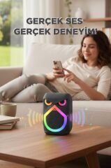 Bluetooth Hoparlör Rgb Işıklı Mikrofonlu 12W Kablosuz Taşınabilir Hoparlör D80 Siyah