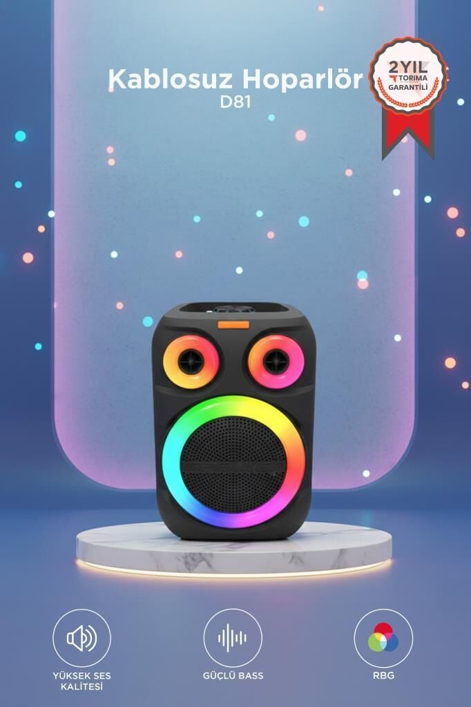 Torima Bluetooth Hoparlör Rgb Işıklı Mikrofonlu 12W Kablosuz Taşınabilir Hoparlör D81 Siyah