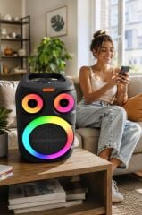 Bluetooth Hoparlör Rgb Işıklı Mikrofonlu 12W Kablosuz Taşınabilir Hoparlör D81 Siyah