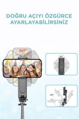 L15 Siyah Led Işıklı Selfie Çubuğu Kablosuz Tripot Selfie Monopod Selfie Stick