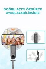 Tripod Çok Amaçlı Led Işıklı Kablosuz Monopod Selfie Çubuğu L15 Siyah