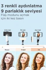 Tripod Çok Amaçlı Led Işıklı Kablosuz Monopod Selfie Çubuğu L15 Siyah