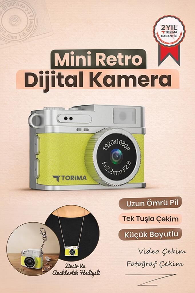 Torima Mini Dijital Kamera Selfie Video Vlog Kamerası Mini Anahtarlık 1080P CMR35 Sarı