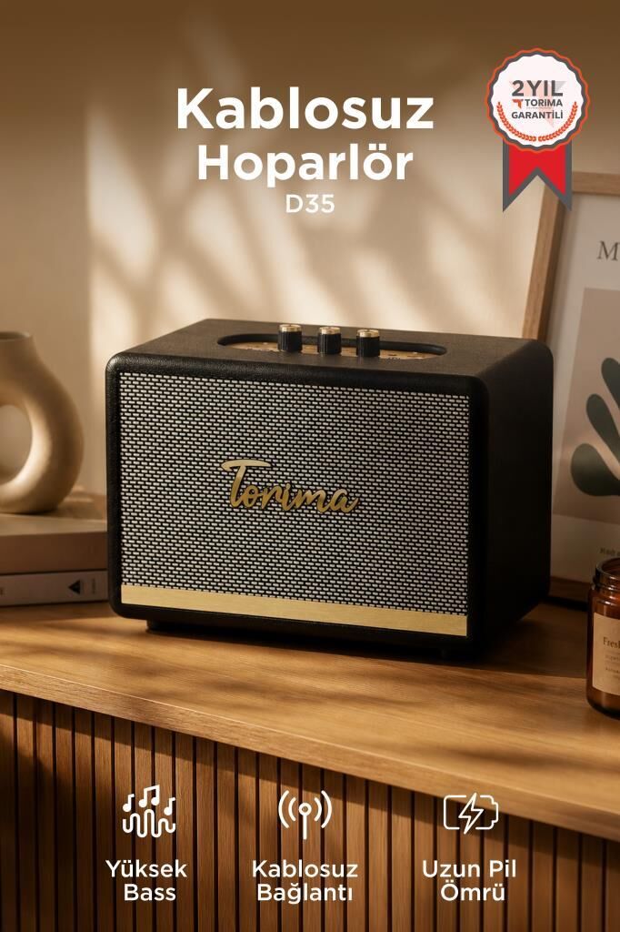 Bluetooth Hoparlör Nostaljik Kablosuz Speaker D35 Siyah