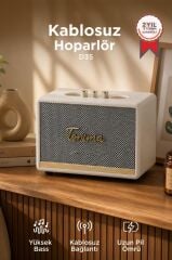 Bluetooth Hoparlör Nostaljik Kablosuz Speaker D35 Beyaz