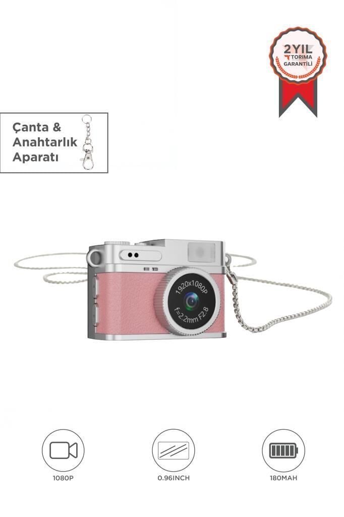 Mini Dijital Kamera Selfie Video Vlog Kamerası Mini Anahtarlık 1080P CMR35 Pembe