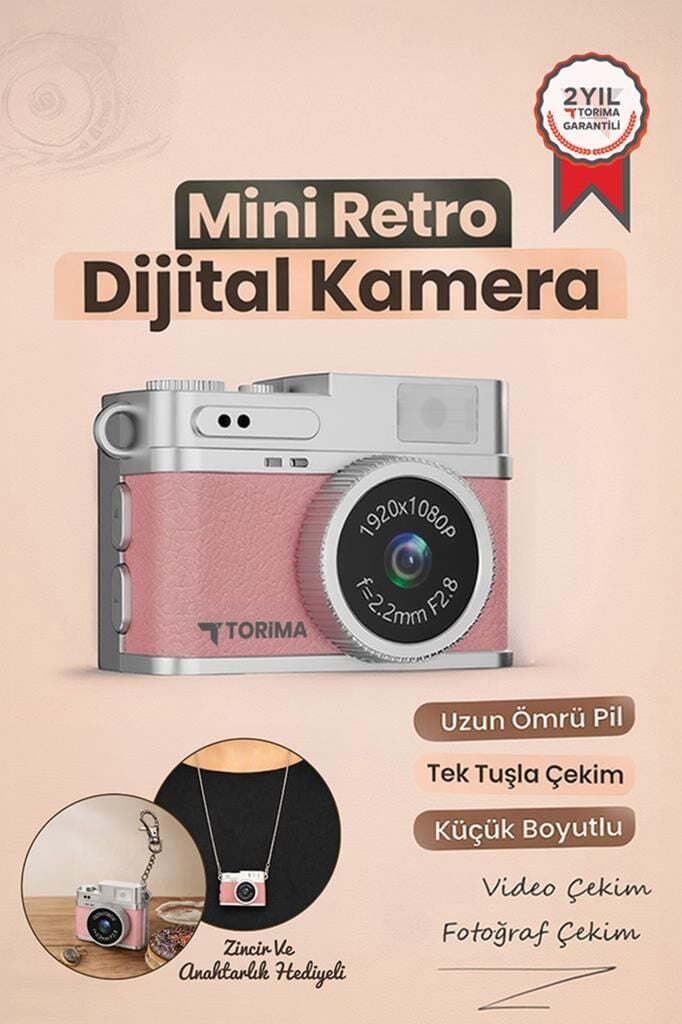Mini Dijital Kamera Selfie Video Vlog Kamerası Mini Anahtarlık 1080P CMR35 Pembe