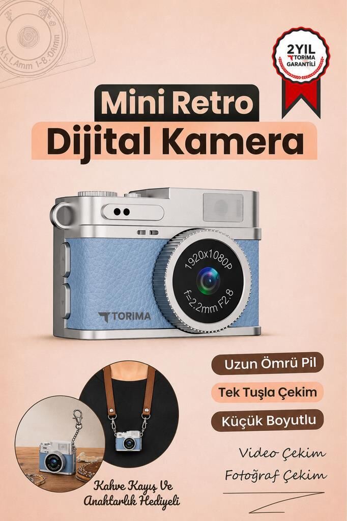 Mini Dijital Kamera Selfie Video Vlog Kamerası Mini Anahtarlık 1080P CMR35 Mavi