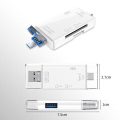 Kart Okuyucu Usb Otg Hub Type-C Micro 6IN1 Adaptör YD40 Beyaz