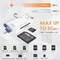 Kart Okuyucu Usb Otg Hub Type-C Micro 6IN1 Adaptör YD40 Beyaz