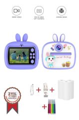 Dijital Fotoğraf Makineleri Çocuk Termal Resim Kağıt Baskılı Yazıcı Kamera Video Makinesi CMR18 Mor