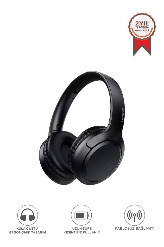 Bluetooth Kulaklık Kulak Üstü Kablosuz Kulaklık Lenovo TH53 Siyah