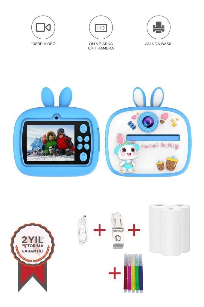 Dijital Fotoğraf Makineleri Çocuk Termal Resim Kağıt Baskılı Yazıcı Kamera Video Makinesi CMR18 Mavi