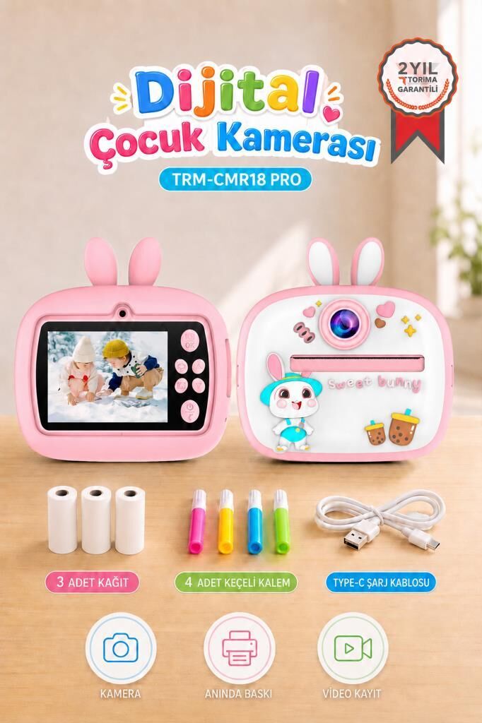 Dijital Fotoğraf Makinesi Çocuk Termal Resim Kağıt Baskılı Yazıcı Kamera Video Makinesi CMR18 Pembe