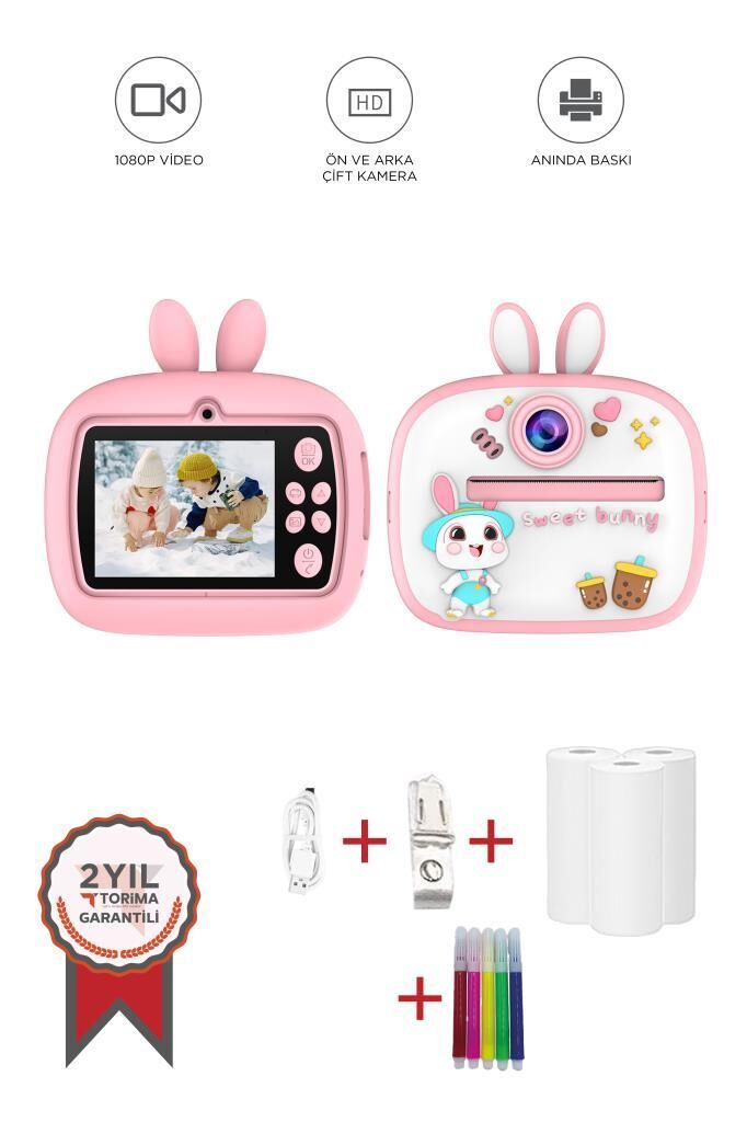 Dijital Fotoğraf Makineleri Çocuk Termal Resim Kağıt Baskılı Yazıcı Kamera Video Makinesi CMR18 Pembe