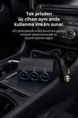 Araç Şarj Cihazı Üçlü Led Soketli 120W Çakmaklık Girişli Şarj Aleti G24 Siyah