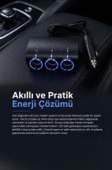 Araç Şarj Cihazı Üçlü Led Soketli 120W Çakmaklık Girişli Şarj Aleti G24 Siyah