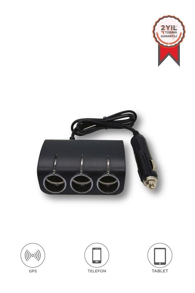 Araç Şarj Cihazı Üçlü Led Soketli 120W Çakmaklık Girişli Şarj Aleti G24 Siyah