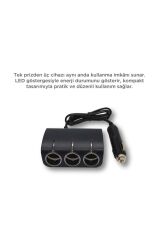 Araç Şarj Cihazı Üçlü Led Soketli 120W Çakmaklık Girişli Şarj Aleti G24 Siyah