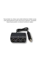 Araç Şarj Cihazı Üçlü Led Soketli 120W Çakmaklık Girişli Şarj Aleti G24 Siyah