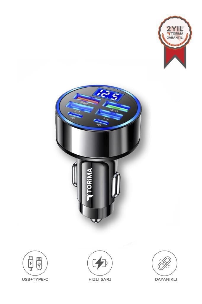 Transmitter Usb Type-C Destekli 66 W Hızlı Araç Şarj Cihazı G19 Siyah