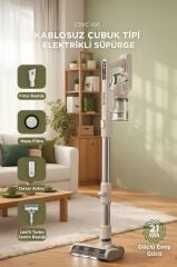 Kablosuz Katlanabilir Hafif  UV Işıklı Dikey Şarjlı Süpürge 300W 21KPa Torima CSVC-100 Beyaz