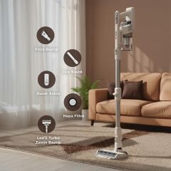 Kablosuz Katlanabilir Hafif UV Işıklı Dikey Şarjlı Süpürge 300W 21KPa Torima CSVC-100 Beyaz