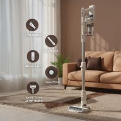 Kablosuz Katlanabilir Hafif UV Işıklı Dikey Şarjlı Süpürge 300W 21KPa Torima CSVC-100 Beyaz