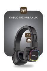 Bluetooth Kulaklık Rgb Işıklı Güçlü Bas Kulak Üstü Kablosuz Kulaklık HD12 Siyah