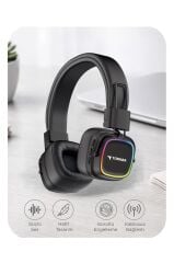 Bluetooth Kulaklık Rgb Işıklı Güçlü Bas Kulak Üstü Kablosuz Kulaklık HD12 Siyah